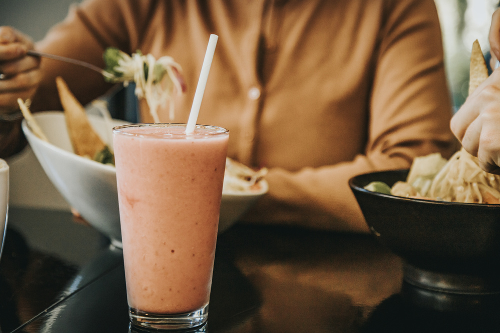 A Smoothie and Bowls of Food at Hot Shots Café in Cranbrook, British Columbia